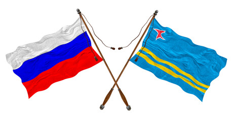 National flag of Aruba and Russia. Background for designers