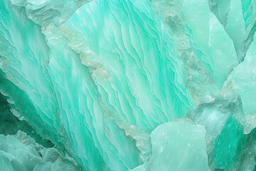 Closeup of a natural amazonite gemstone on a textured surface, showing its rough and beautiful green-blue pattern. Generative AI.