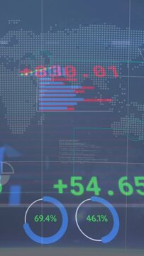Animation of stock market and financial data processing over world map