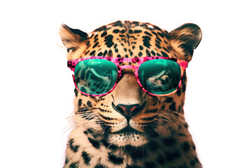 leopard, wearing shades sunglass eyeglass isolated. Generative AI