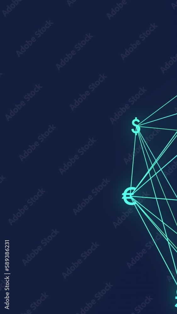 Poster animation of network of connections with icons over dark background