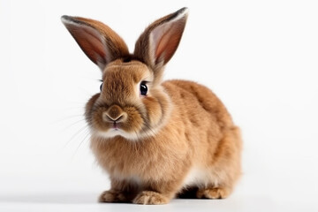 Brown rabbit on white background created with generative AI