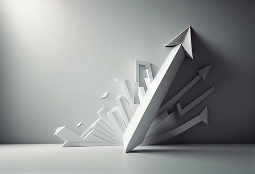 White arrow up to growth success, 3d render, progress way and forward achievement creative concept. Generative AI
