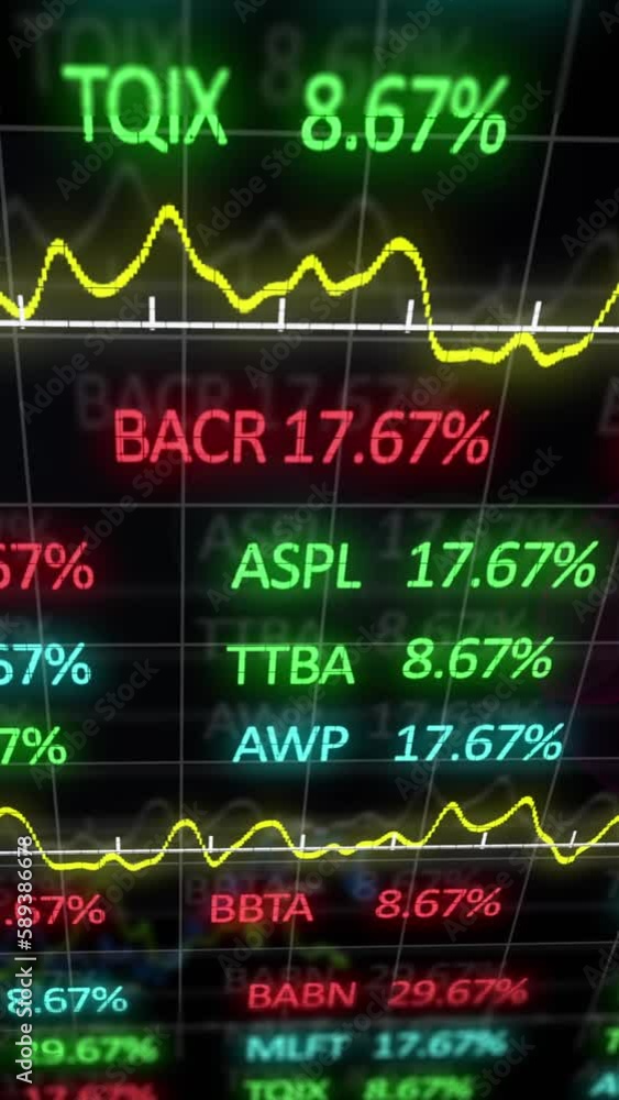 Poster animation of graphs and financial data processing over black background