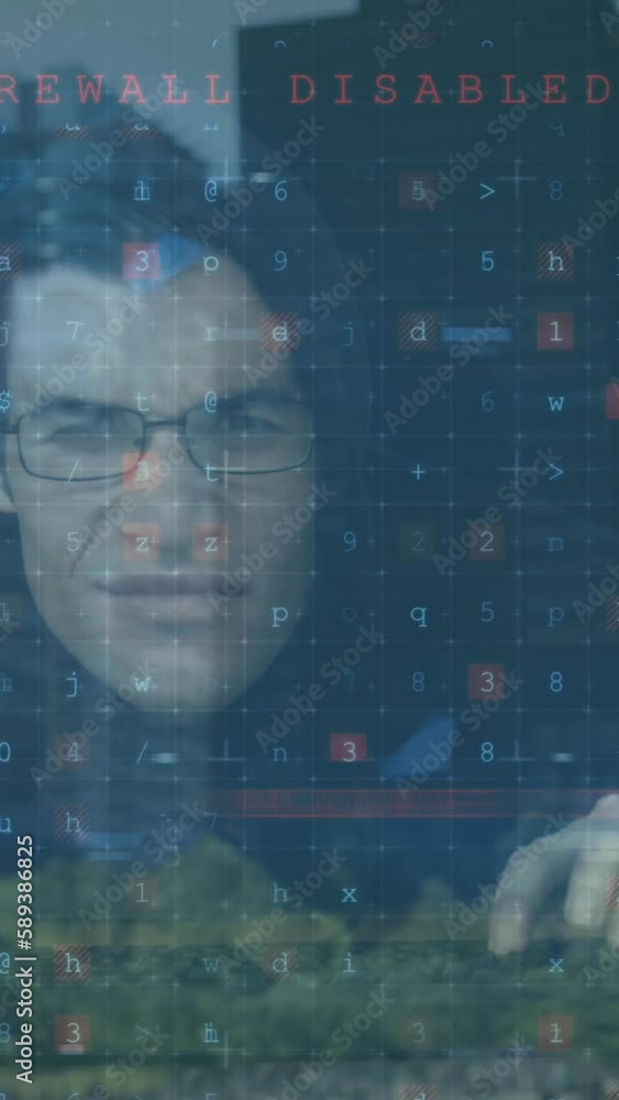 Poster animation of data processing over caucasian hacker
