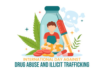 International Day Against Drug abuse and Illicit Trafficking illustration with Anti Narcotics to Avoid Drugs in Hand Drawn Templates Illustration