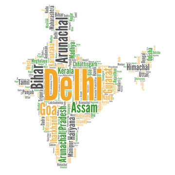 Indian map word cloud collage, indian map filled with the indian states name, indian map filled with providence names