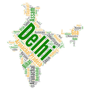 Indian map word cloud collage, indian map filled with the indian states name, indian map filled with providence names