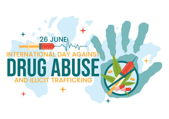 International Day Against Drug abuse and Illicit Trafficking illustration with Anti Narcotics to Avoid Drugs in Hand Drawn Templates Illustration