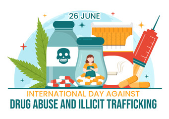 International Day Against Drug abuse and Illicit Trafficking illustration with Anti Narcotics to Avoid Drugs in Hand Drawn Templates Illustration