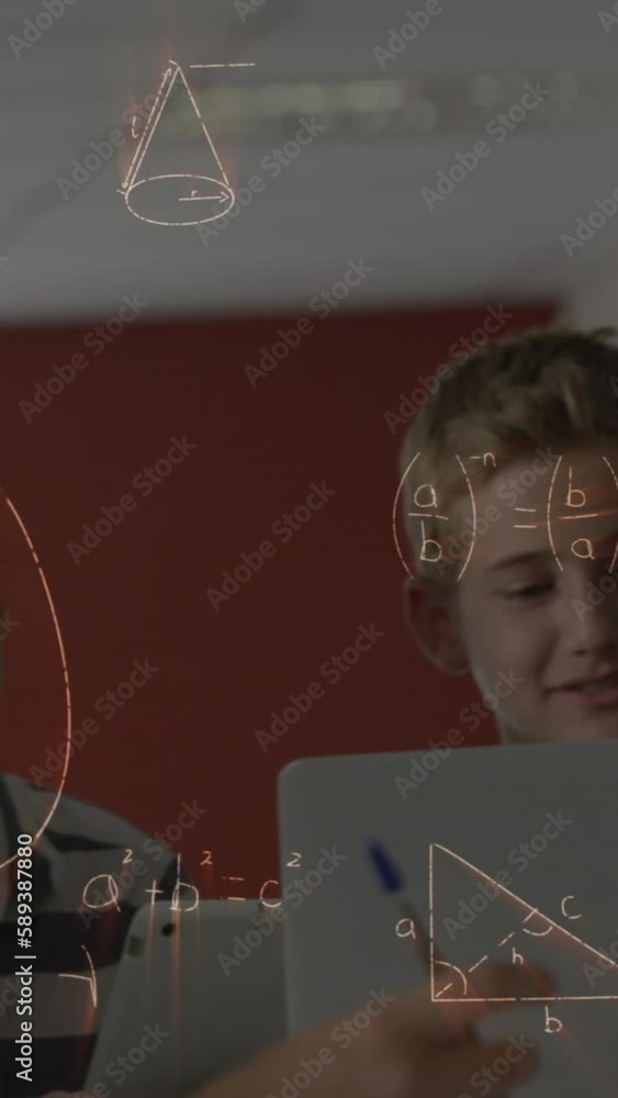 Poster animation of mathematical formulas over students using computers