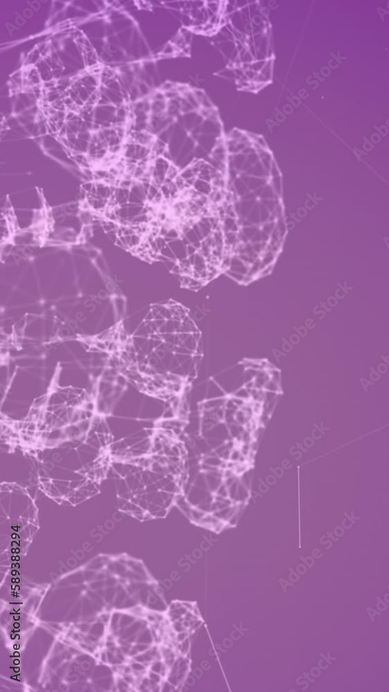 Poster animation of 3d dna strand spinning over network of plexus connections on purple background