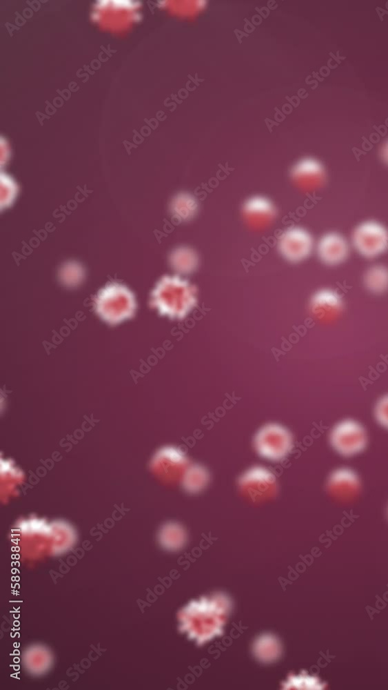 Aufkleber animation of virus cells floating on red background