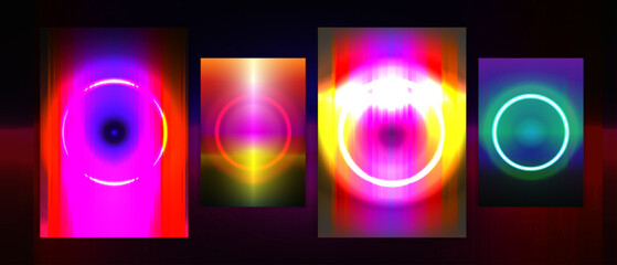 Cover design circle futuristic 80s visual retro vibrant abstract neon glow theme collection vector background