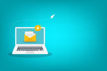 Newsletter. Illustration of email marketing. subscription to newsletter, news, offers, promotions. a letter and envelope. subscribe, submit. send by mail.
