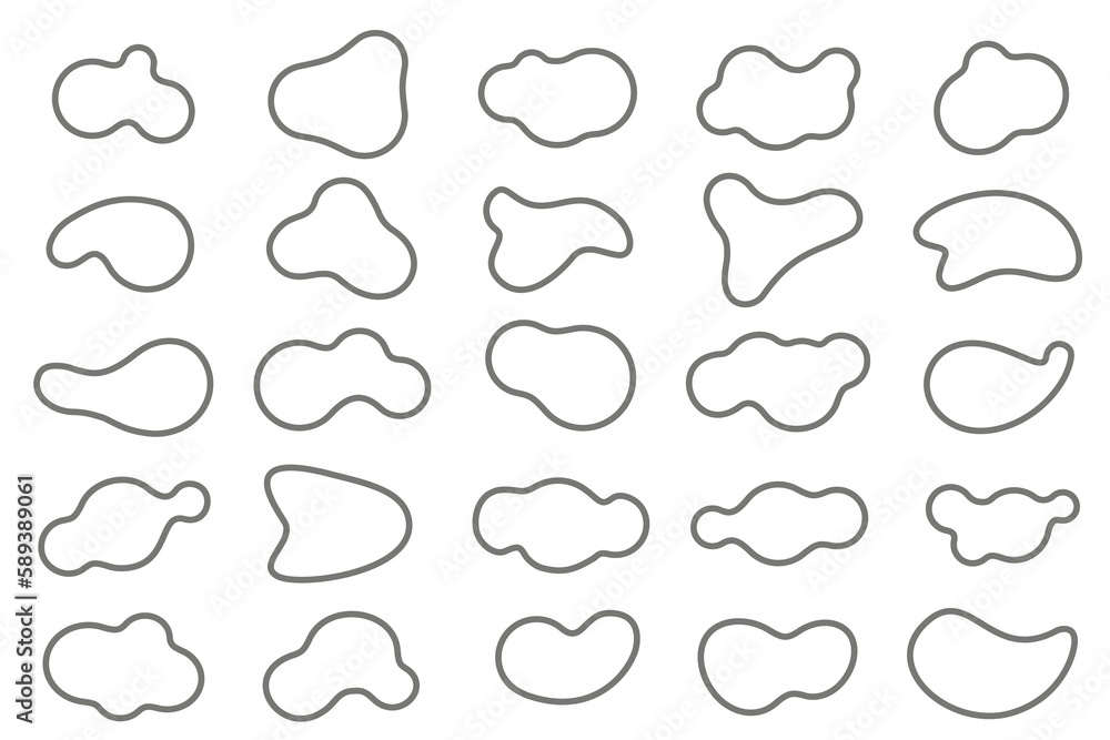 Poster organic blob shapes set. amorphous liquid elements. amoeba irregular fluid designs. random memphis s