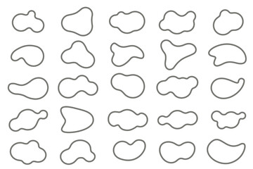 Organic blob shapes set. Amorphous liquid elements. Amoeba irregular fluid designs. Random memphis sponges. Vector.