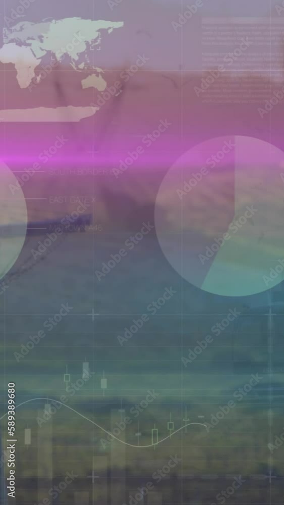 Poster animation of statistics and data processing over waste site