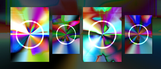 Cover design circle futuristic 80s retro squad vibrant abstract neon glow theme collection vector background