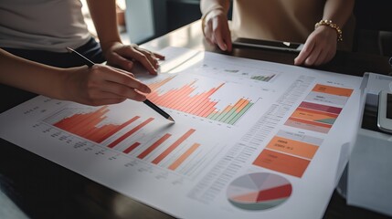 Snapshot Accountant Collaboration: Dark Orange, Light Gray, Green, Crimson Palette, Financial Charts and Graphs in Dynamic Teamwork