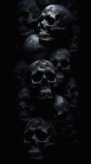 Dark Mode background with Creepy Skull Heads. Gen AI