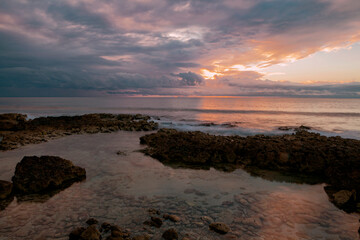 Beautiful seascape during sunset on the Caribbean coast. Yucatan Peninsula. Mexico.