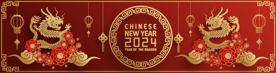 Fototapeta na wymiar Happy chinese new year 2024 year of the chinese dragon zodiac with on color Background. ( Translation : happy new year, chinese dragon )