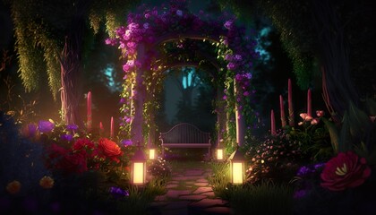 A mystical garden with glowing flowers and plants (ai generate)