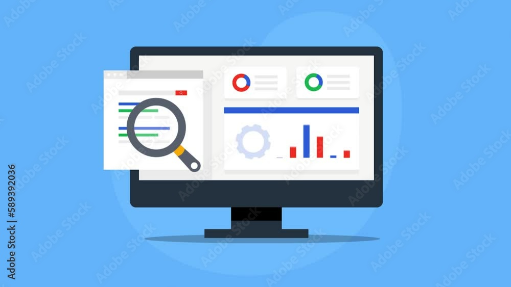 Aufkleber seo ranking status graph and chart diagram on dashboard computer screen, digital marketing search op