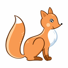 Cute fox on white background. Vector illustration in cartoon style. Character for children.