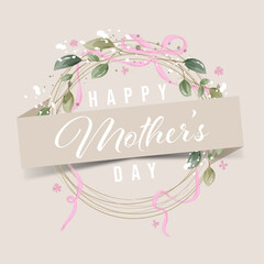 Mothers day greeting card template in rustic style, vector illustration. Greenery watercolor floral design.
