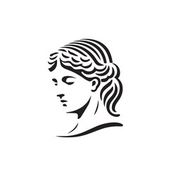 Ancient Greek woman head logo. Vector illustration of female face. Silhouette svg, only black and white.