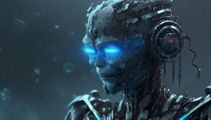 Obraz na płótnie Canvas Sci-fi cyborg robot 3d (ai generate)