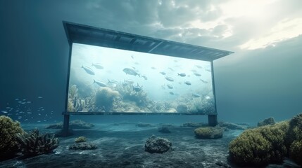 Old billboard under the sea. Generative AI