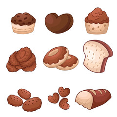 collection of various bread illustration set, brown bread clipartset of collection various bread illustration brown bread clipart