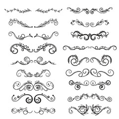 Set of ornament for lace border, floral ornaments decoration swirl isolated, Vintage design ornament