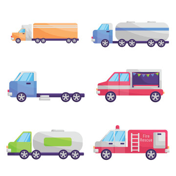 vector set flat of different kind of trucks isolated on white background