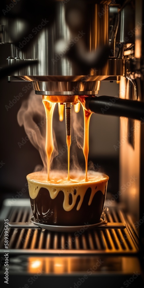Poster in-depth look of a commercial espresso machine and its preparation procedure generative ai