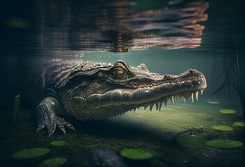 Hungry alligator. Generative AI - obrazy, fototapety, plakaty