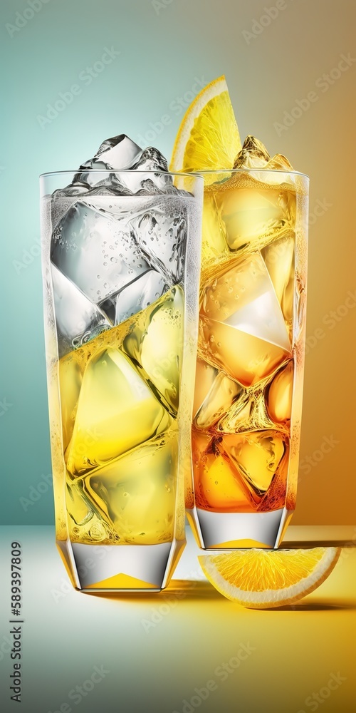 Aufkleber put some ice in two glasses and fill them with lemonade. text area for copying generative ai