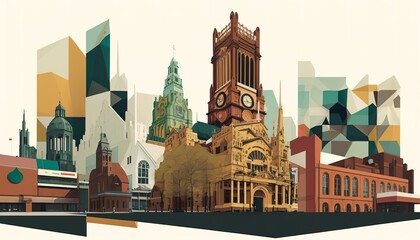 Birmingham cityscape (ai generate) - obrazy, fototapety, plakaty