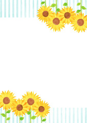 可愛いヒマワリとストライプ柄のフレームイラスト