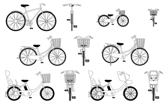 さまざまな自転車のイラスト　正面と側面