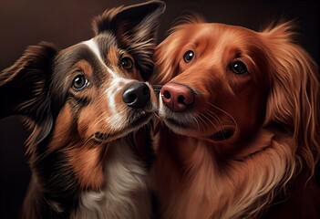 Two cute dogs in love. Valentine's card. Generative AI