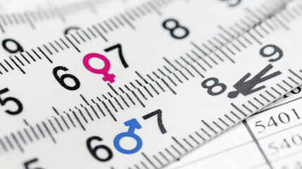 Concepts of gender equality. Close up view of measuring tape with symbol gender equality. Measure gender inequality.