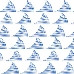 Geometrical ocean waves from small blue drops on a white  background. Vector seamless pattern