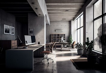 Fototapeta na wymiar Contemporary concrete office interior. Generative AI