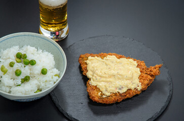 豆ご飯とアジフライ