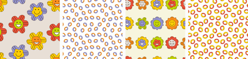 Smiling flower, abstract personage, mascot design, funny face, cute icon.