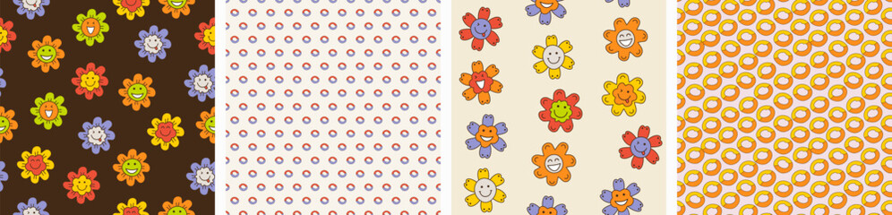 Fototapeta premium Smiling flower, abstract personage, mascot design, funny face, cute icon.